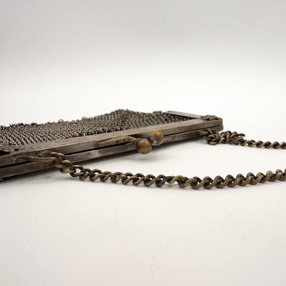 Antique German Silver Evening Bag w Chain Link Mesh Dropped Tassel Marked WJ Co - Picture 7 of 13